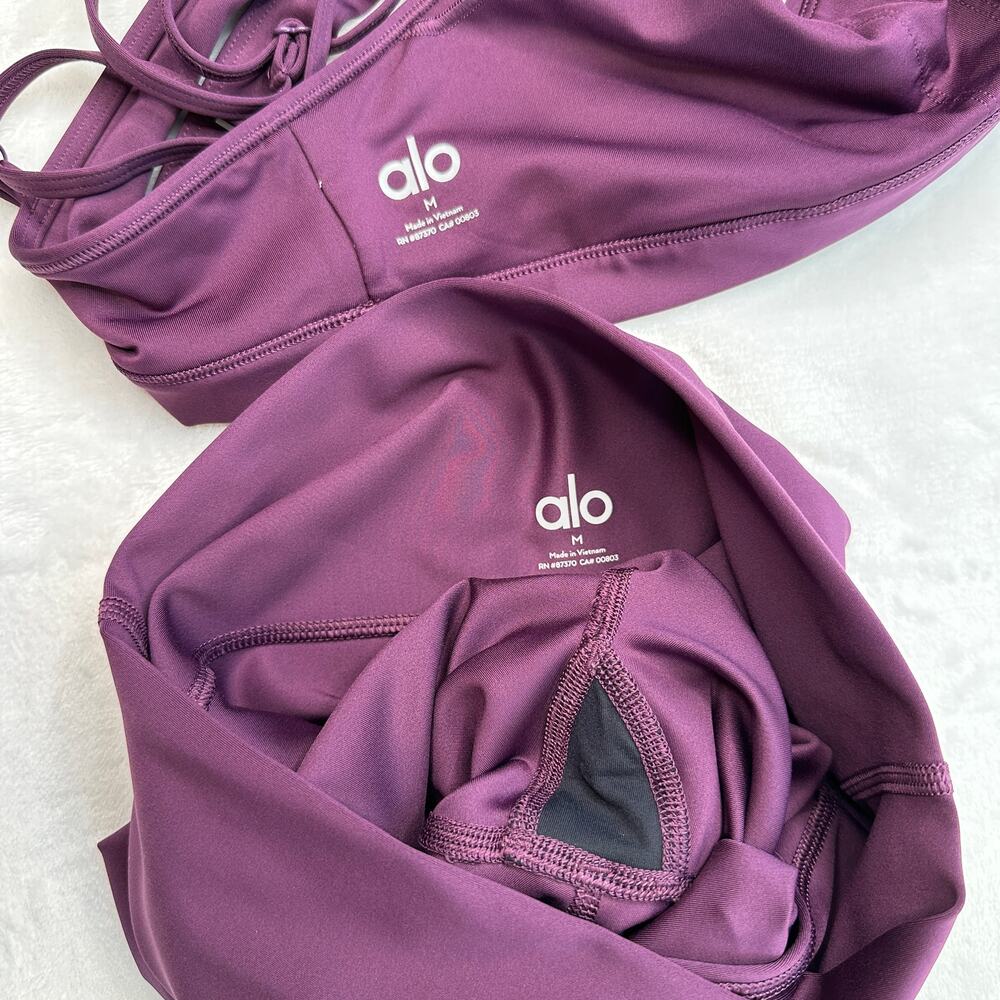 Alo Yoga Airlift Intrigue Bra + High-Waist Airlift Leggings Dark Plum Sz M Set - Picture 6 of 16